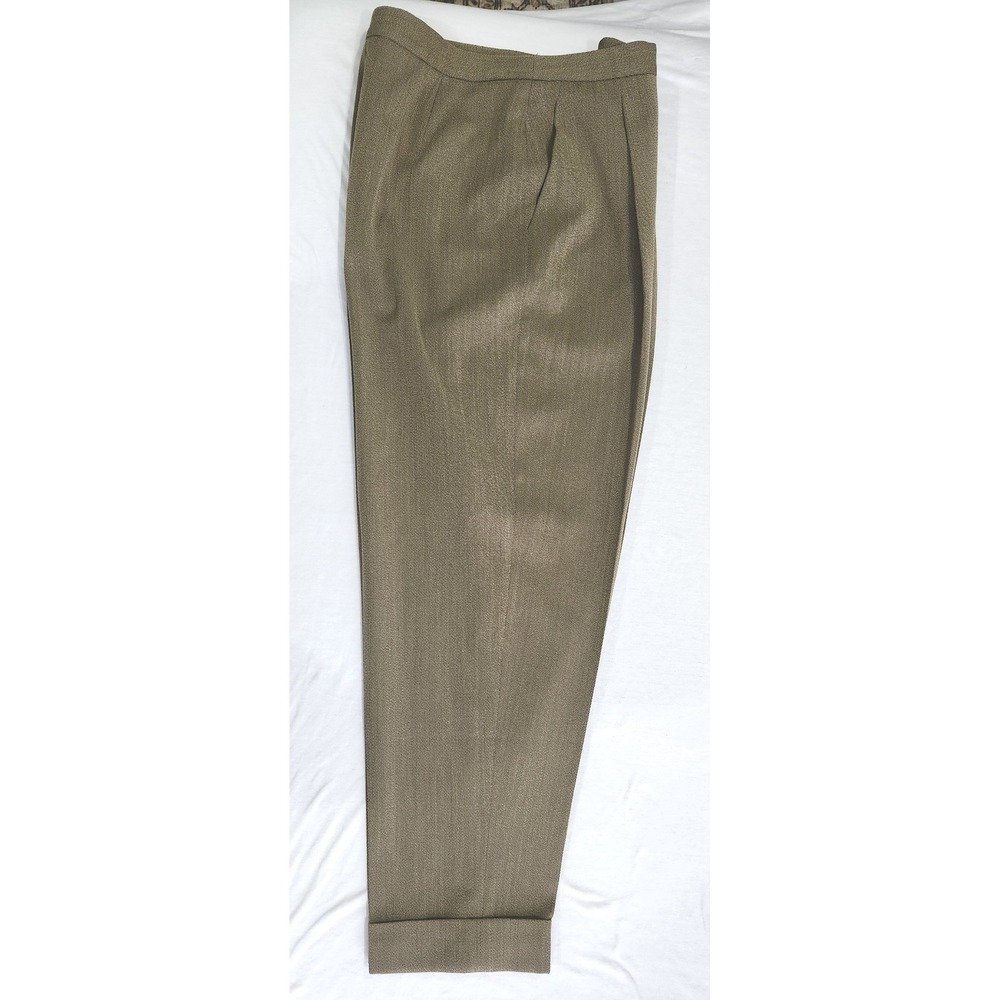 Vintage Burberrys Virgin Wool High Waist Tapered Trousers Olive Drab Size 14 - Picture 4 of 9